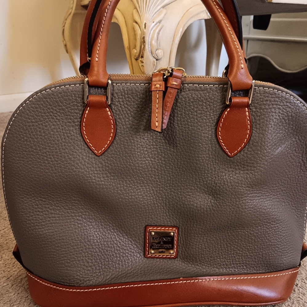 Dooney & Bourke Gray Satchel with Brown Accents